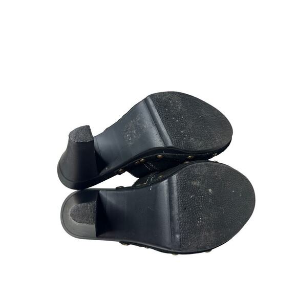 Size 5.5 Black Suede Studded Slip On Heel Clogs Mules 70s Closed Toe Office Work - Picture 5 of 10